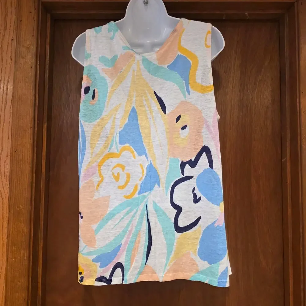 EUC Rachel Zoe water color floral printed sleeveless linen top sz XL - Picture 4 of 4